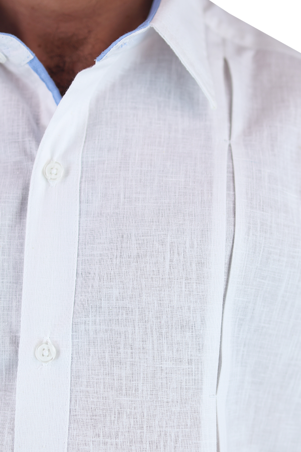 Camisa Tipo Guayabera Slim Fit Blanca Manga Corta Look Lino Para Hombre